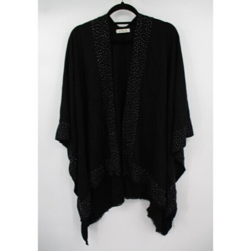 La Fiorentina Womens Wrap OS Black Embellished Rhinestone Shawl Wrap Poncho Knit